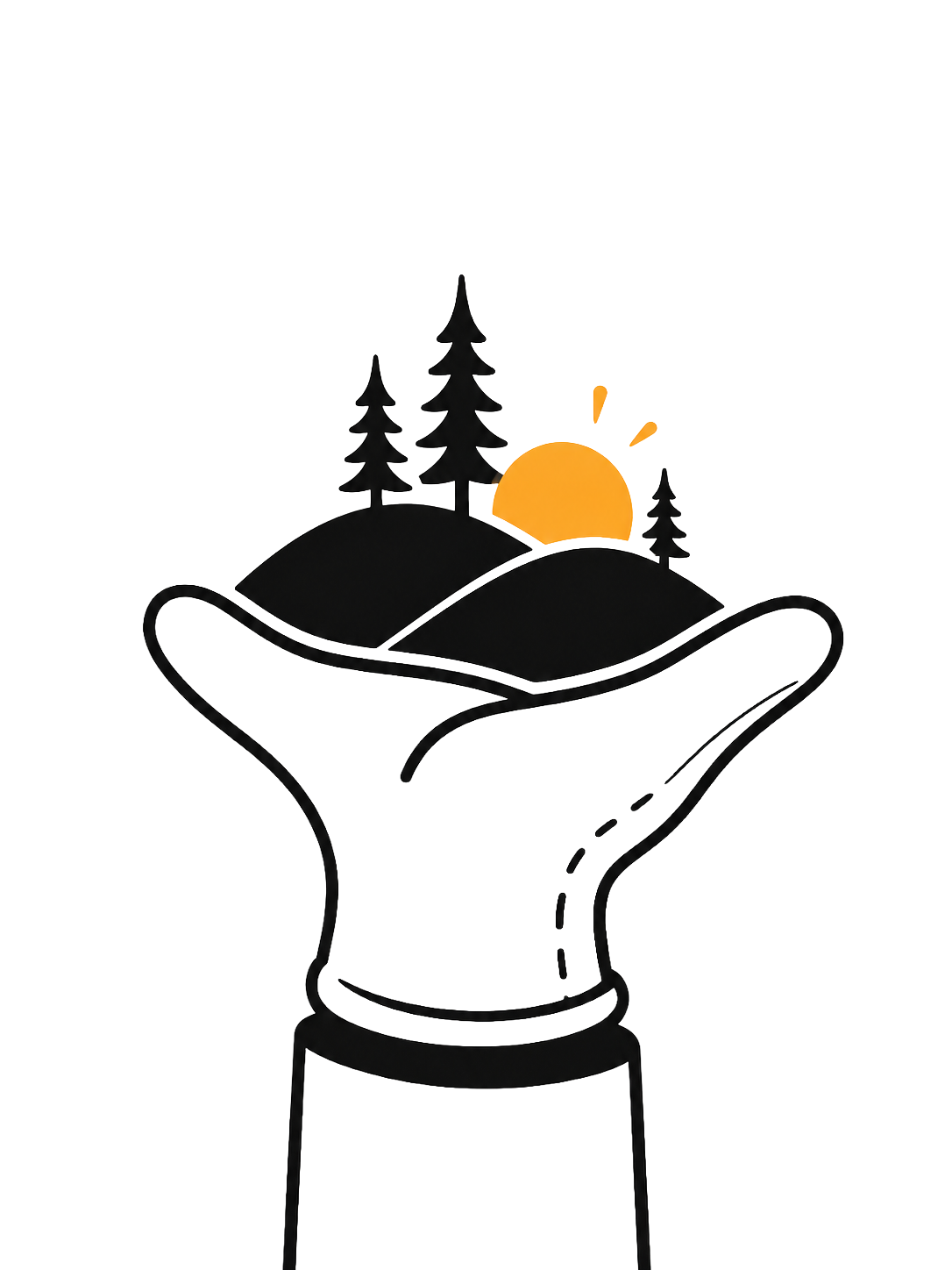 Illustration: Hände halten eine Hügellandschaft mit Sonne — Südwestdeutschland